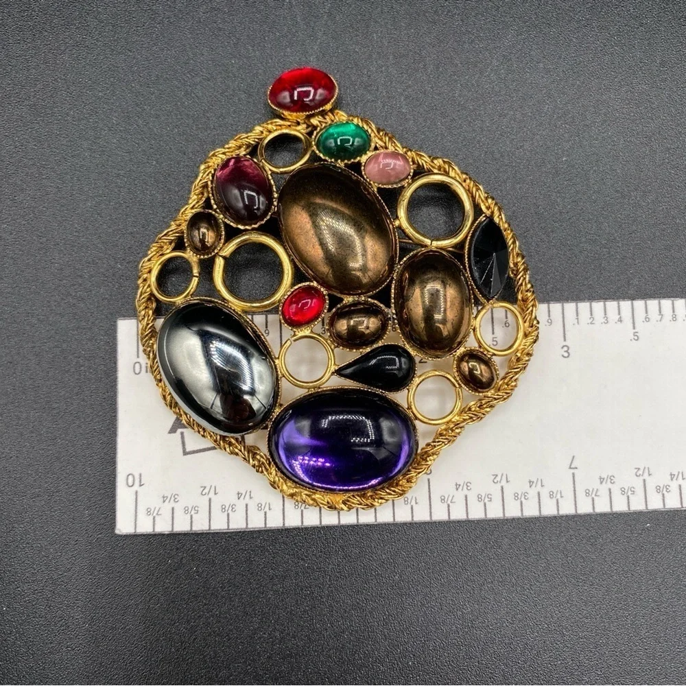 Vintage Signed FERRARI Massive Gripoix Mogul Jewel Tone Statement Brooch